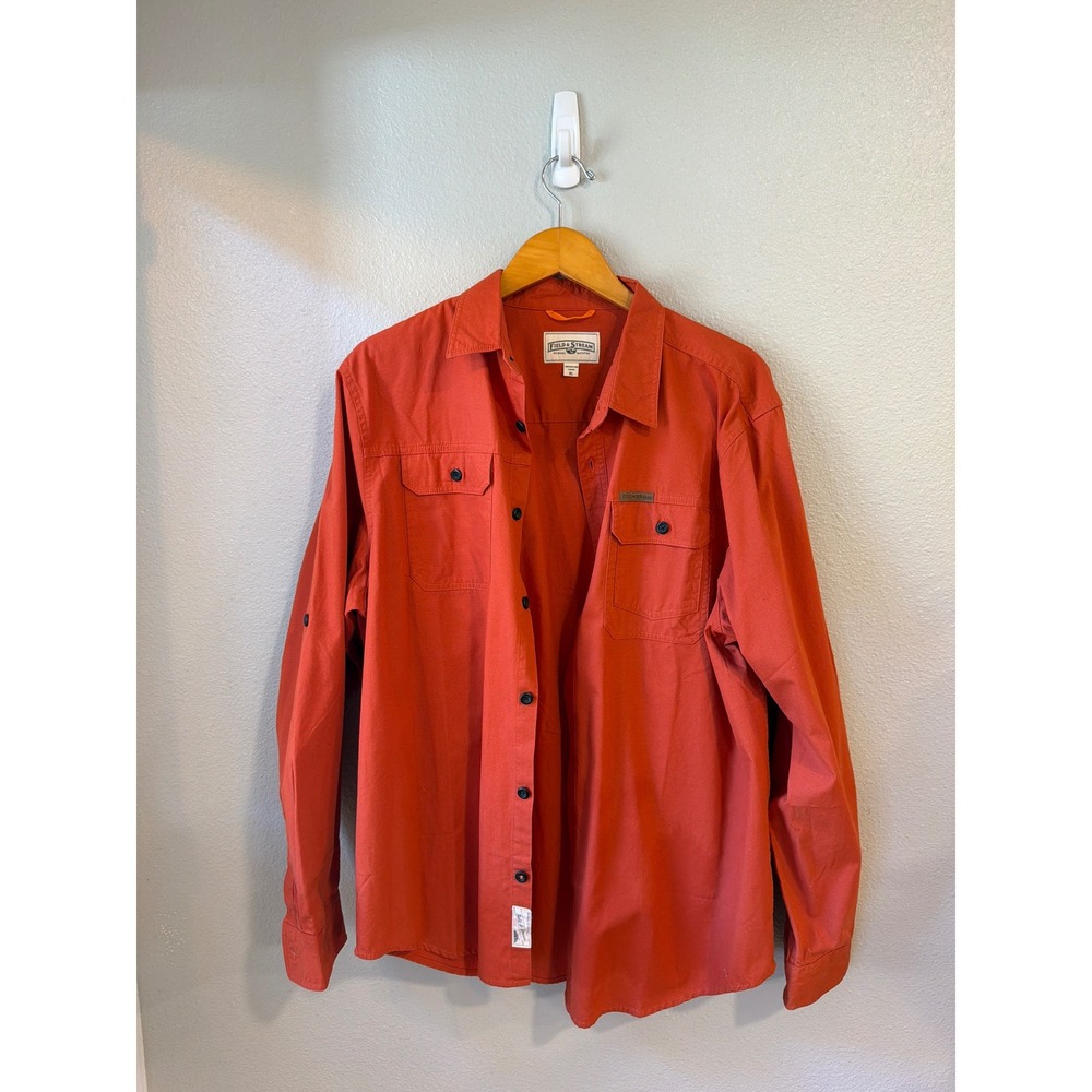 Field & Stream Button Down Shirt Mens XL Orange Cotton Roll Tab Utility Hiking